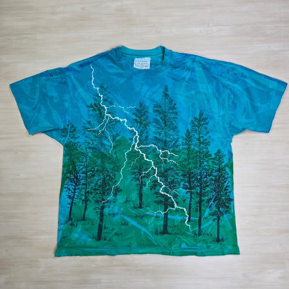 Vintage Lightning Forest Nature Shirt‎ 90s Local Color Mary Dee AOP Size XL